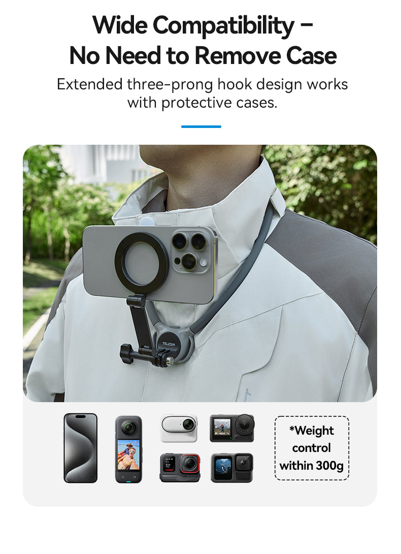 Soporte de cuello magnético 2 en 1 para cámaras de acción y smartphone 2.0 - TELESIN
