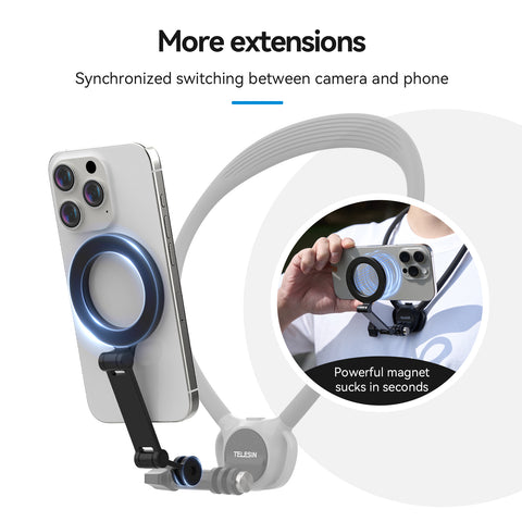 Soporte de cuello magnético 2 en 1 para cámaras de acción y smartphone 2.0 - TELESIN