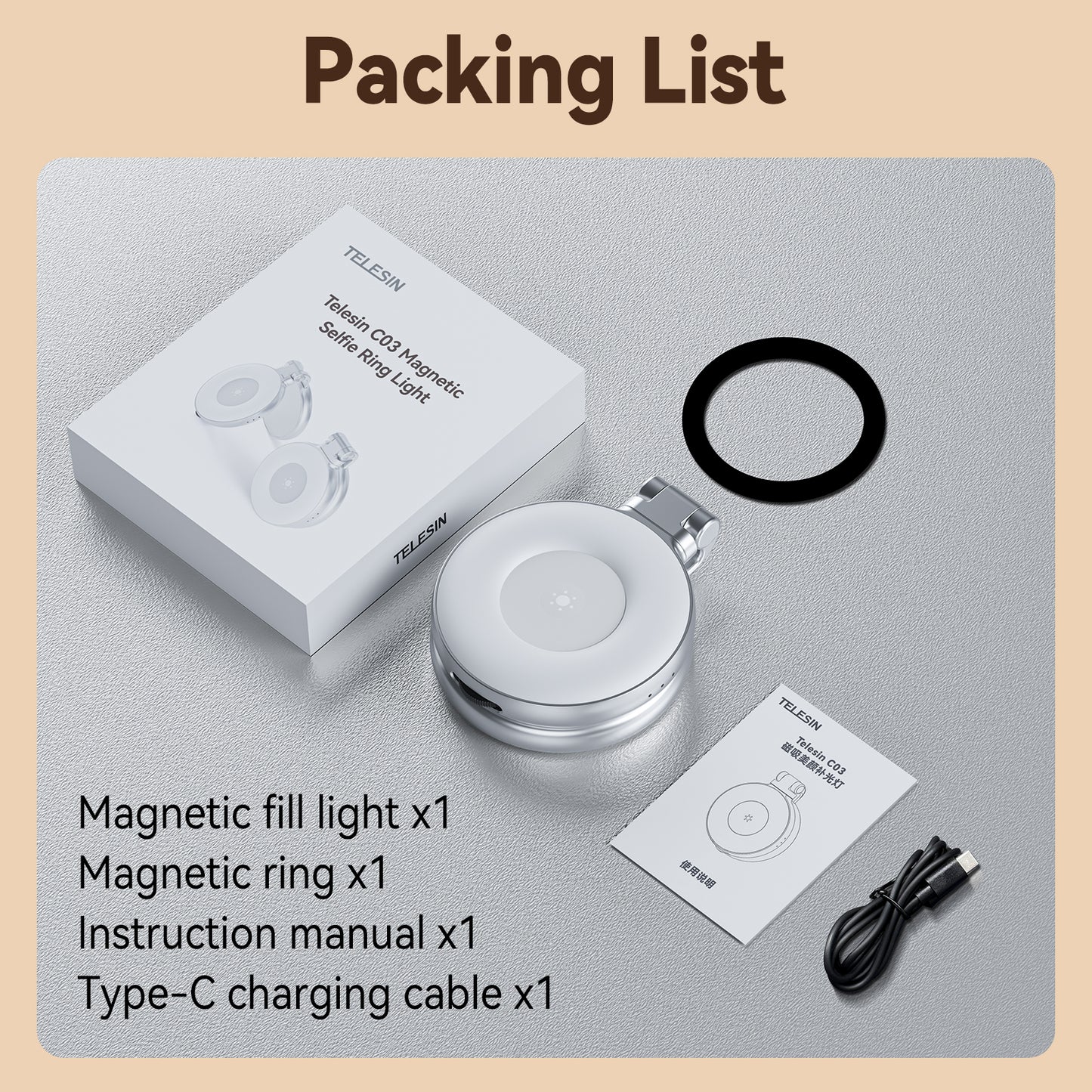 Luz Magnética Magsafe extensible para Smartphones con 3 niveles de brillo y temperatura de color - TELESIN