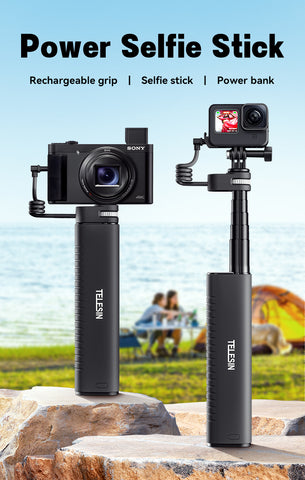 Selfie stick recargable 10.000 mAh para Cámaras de acción y Smartphone- TELESIN