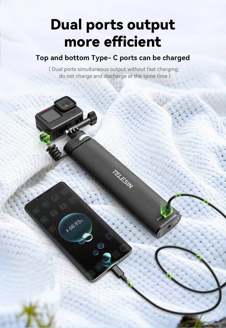 Selfie stick recargable 10.000 mAh para Cámaras de acción y Smartphone- TELESIN