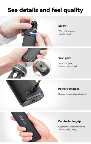 Selfie stick recargable 10.000 mAh para Cámaras de acción y Smartphone- TELESIN