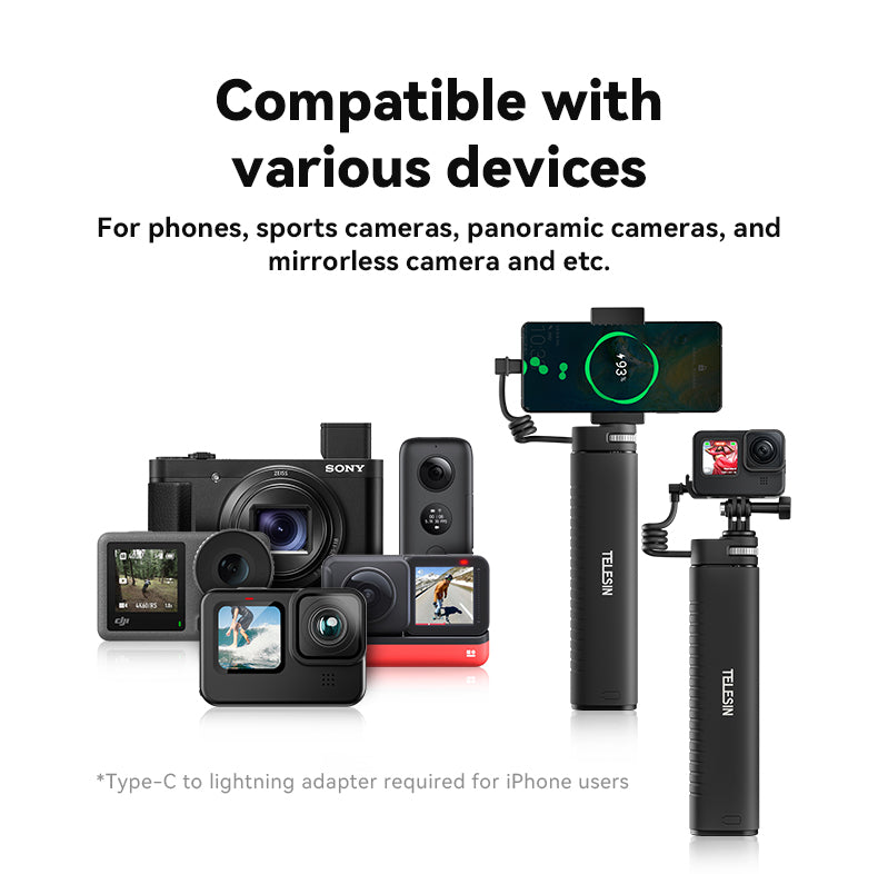 Selfie stick recargable 10.000 mAh para Cámaras de acción y Smartphone- TELESIN
