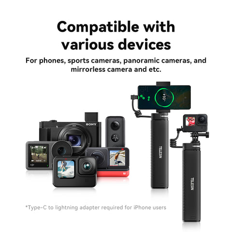 Selfie stick recargable 10.000 mAh para Cámaras de acción y Smartphone- TELESIN
