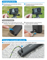 Selfie stick recargable 10.000 mAh para Cámaras de acción y Smartphone- TELESIN