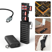 Lector 2-en-1 portátil para SD, TF y Nano SIM con función de almacenamiento interno.