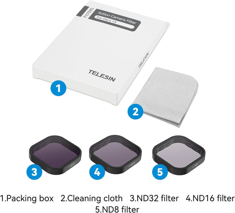 Set de filtros ND8/ND16/ND32 para GoPro Hero 12/11/10/9 - TELESIN