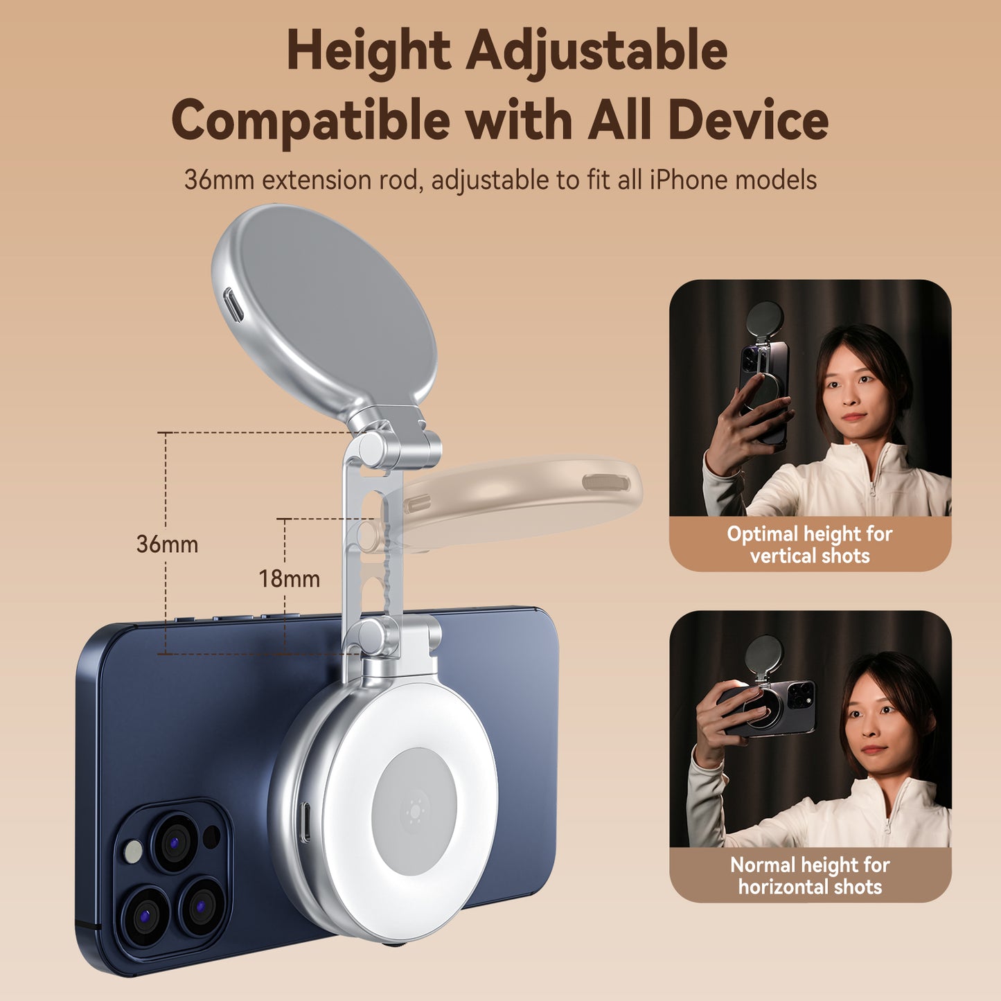 Luz Magnética Magsafe extensible para Smartphones con 3 niveles de brillo y temperatura de color - TELESIN
