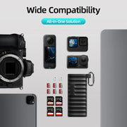 Lector 2-en-1 portátil para SD, TF y Nano SIM con función de almacenamiento interno.